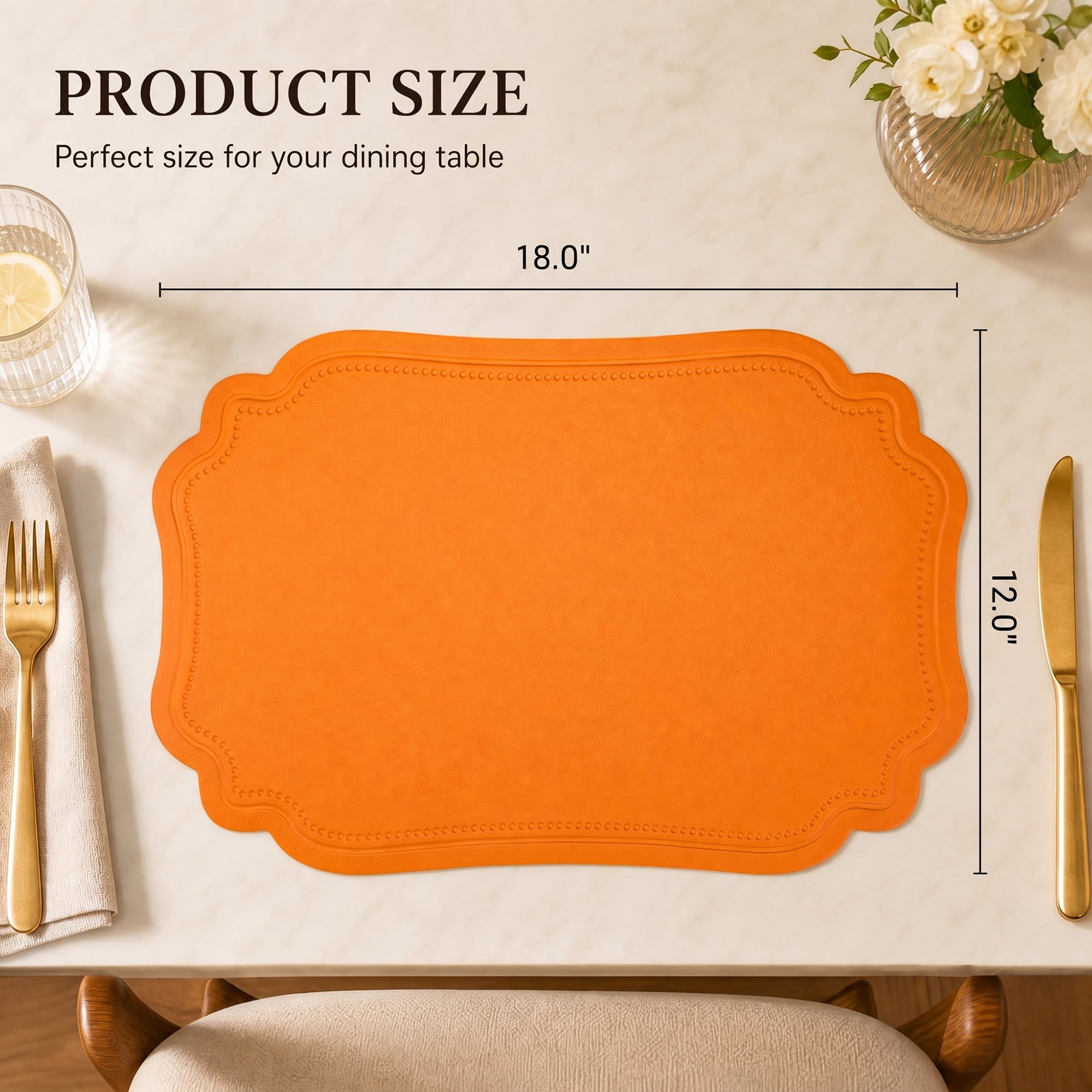 Unique Bargains Set of 6 Solid Placemats Leather Placemats for Kitchen Dining Orange