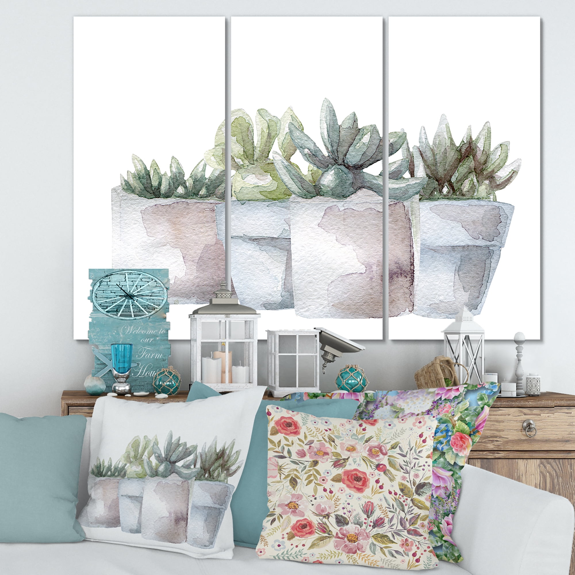 Designart ' Succulent and Cactus House Plants III ' Farmhouse Canvas Wall Art Print
