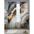 thumbnail image 3 of Black Golden Marble Semi Sheer Curtains 84 Inch Length 2 Panels Set, Modern Ink Painted Abstract Sheer Kitchen Curtain Privacy Voile Window Curtain for Living Room Bedroom Rod Pocket Drapes, 3 of 7