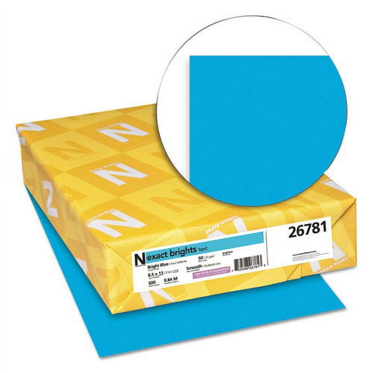 Exact Brights Paper, 20 lb Bond Weight, 8.5 x 11, Bright Blue, 500/Ream Exact Brights Paper, 20 lb Bond Weight, 8.5 x 11, Bright Blue, 500/Ream