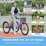 Slsy 16 inch Tricycle Trikes for Beginner Riders, Small Tricycle Single Speed 3 Wheel Bikes, Low Step Through Three-Wheeled Bicycles with Rear Basket