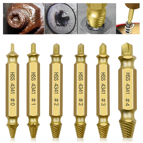 ZEPARO 6Pcs Titanium Damaged Screw Extractor Kit,Remover for Stripped Head Screws Nuts & Bolts Drill Bit Tools