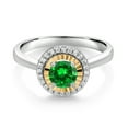 thumbnail image 2 of Gem Stone King 925 Silver and 10K Yellow Gold Green Created Emerald and White Lab Grown Diamond Halo Engagement Ring for Women (0.96 Cttw, Gemstone May Birthstone, Round 5MM, Size 8), 2 of 3