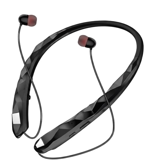 Neckband Bluetooth Headphone, Sweat Resistant Noise Cancelling Stereo Headphones and Retractable Headset Wireless Sports Earbuds for Music, Conference, Sports, Black