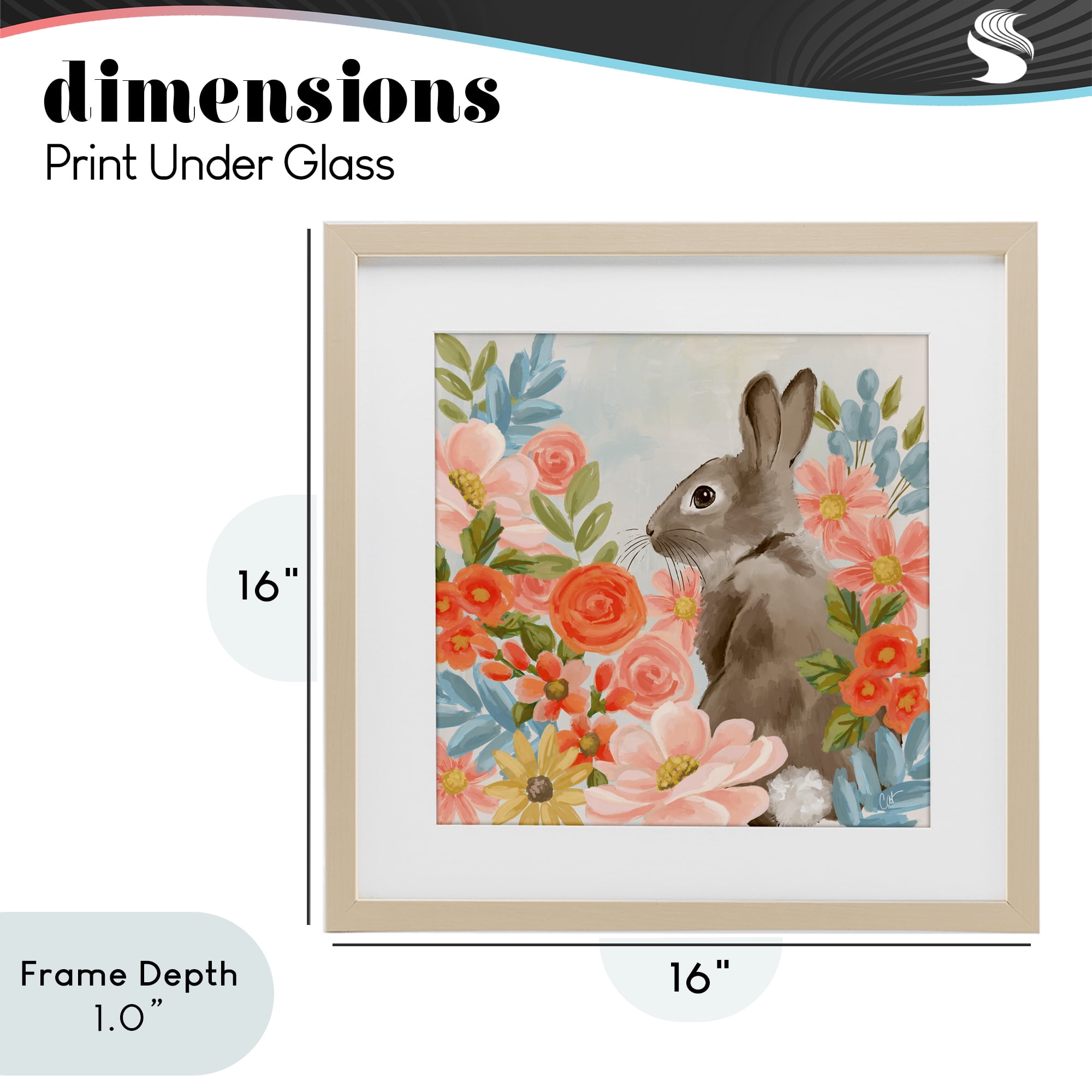 Stupell Industries Bunny In The Blooms Birch Framed Print Under Glass, design by Cat Thurman Designs
