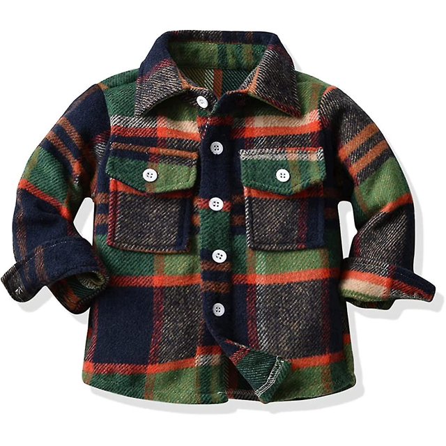 Bebé Niños Niñas Camisa De Franela Chaquetas Niño A Cuadros De Manga Larga Solapa Botón Camisas Otoño Invierno Caliente Abrigo Outwear