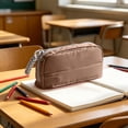 thumbnail image 5 of Hyknon Large Capacity Pencil Case Pen Pouch, Multi-layered Pencil Holder with Handle, Stationery Bag with Zipper, Portable Pen Pouch for Women Adult, Durable Storage Organizer for College, Khaki, 5 of 6