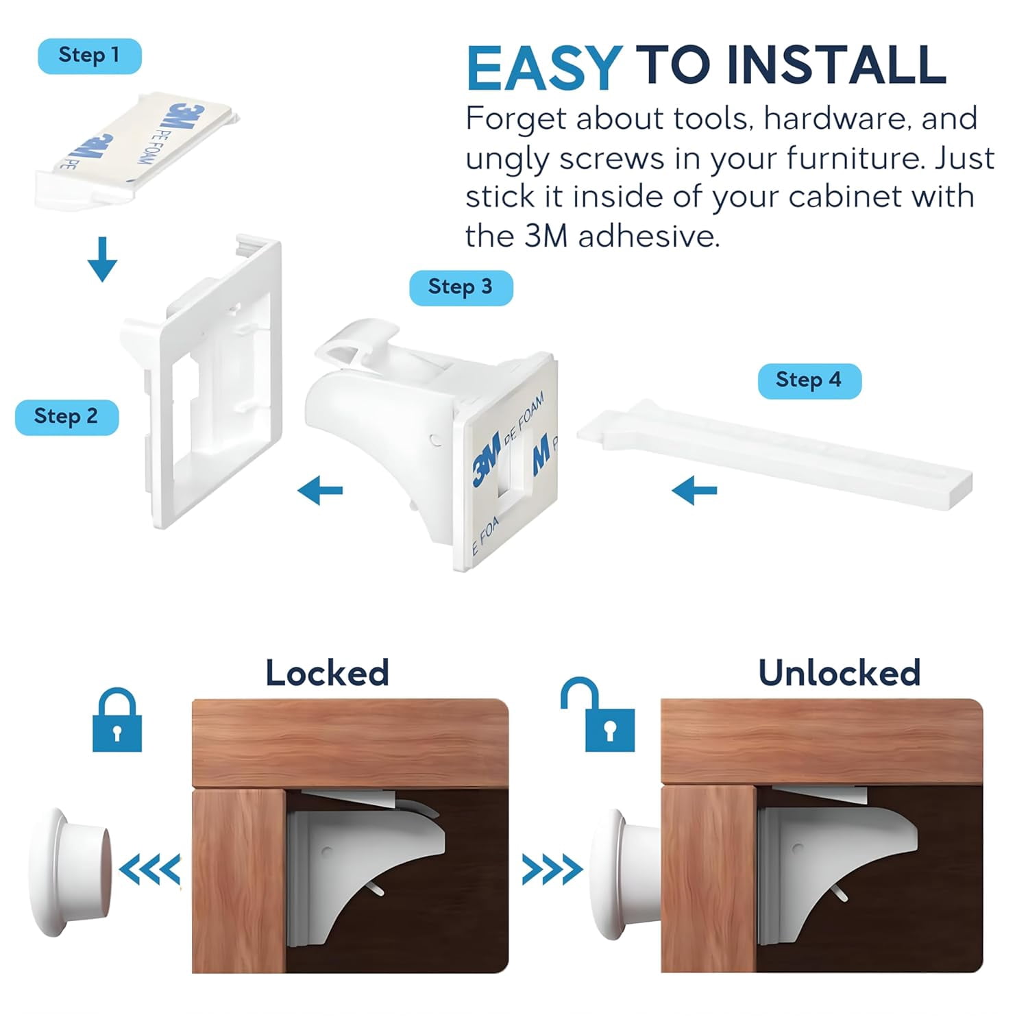 Baby Proof Me Magnetic Child Safety Locks with Keys, Cabinet Locks for Baby Proofing, White, 15 Piece