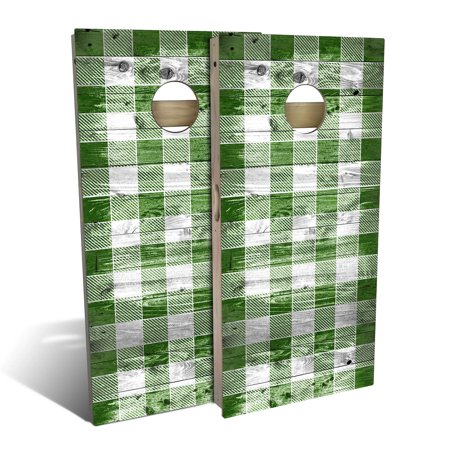 Skip's Garage Green Checkered Solid Wood Cornhole Board Set