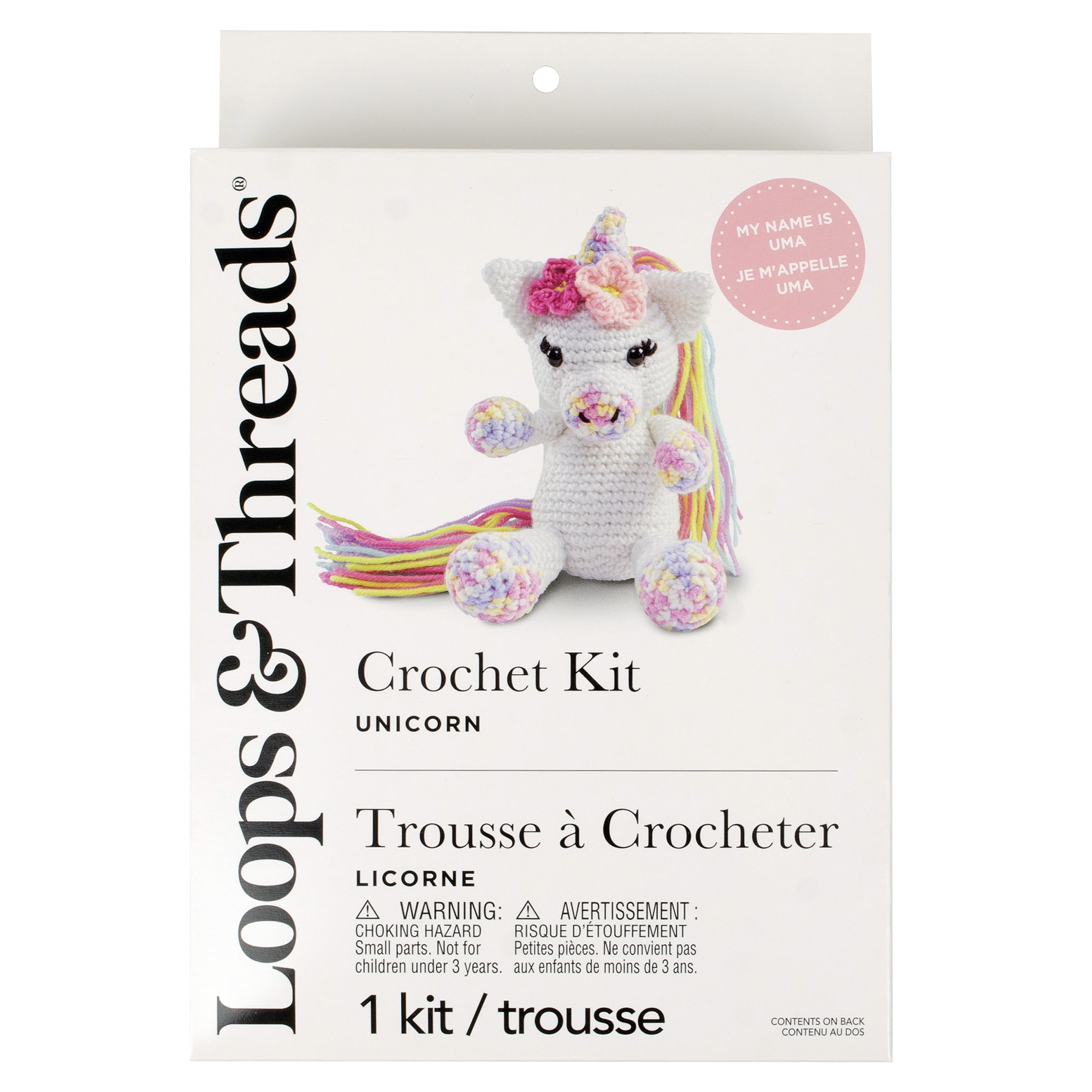 Intermediate Unicorn Amigurumi Crochet Kit by Loops & Threads – DIY Stuffed Animal Craft Set with Yarn - Fiberfill - Hook & Instructions - Intermediate Skill Level - Makes 7.75" Plush - 6 Pack