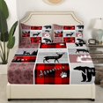 thumbnail image 3 of Rustic Plaid Patchwork Bed Sheets Set Queen,Hunting Bear Deer Sheets Country Farmhouse Vintage Sheet Set Woodland Animal Grid Claw Flat Fitted Sheet Adventure Camping Bedroom Decor,Red, 3 of 5