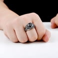thumbnail image 5 of Mens Vintage Stainless Steel Ring With Sapphires Inlay Carved Bands Classic Everydays Wearable Fashion Jewelry, 5 of 8