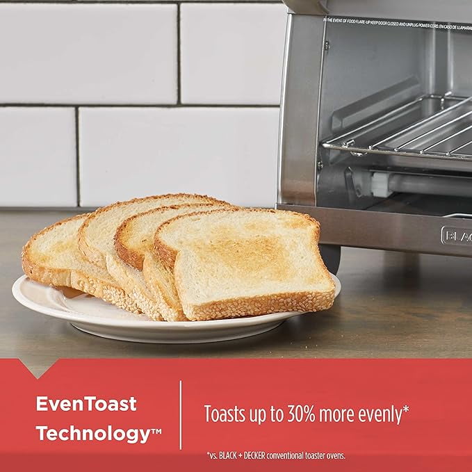 BLACK+DECKER 4-Slice Toaster Oven, Easy Controls, Stainless Steel, TO1760SS — Residential Use, Standard Application