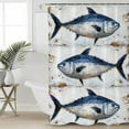 thumbnail image 2 of 60x72 Inch Shower Curtains for Bathroom Vintage Blue Fish Fabric Bath Curtain Decor Coastal Nautical Beach Wooden Waterproof Restroom Curtains Shower Set Accessories with 12 Hooks 60 Inch, 2 of 6