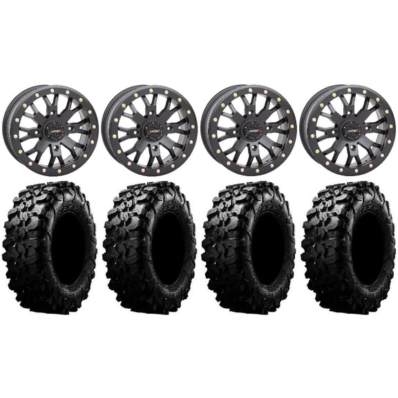 System 3 SB-4 Black (4 3) 14" Wheels 28" Carnivore Tires Sportsman 550 850 1000