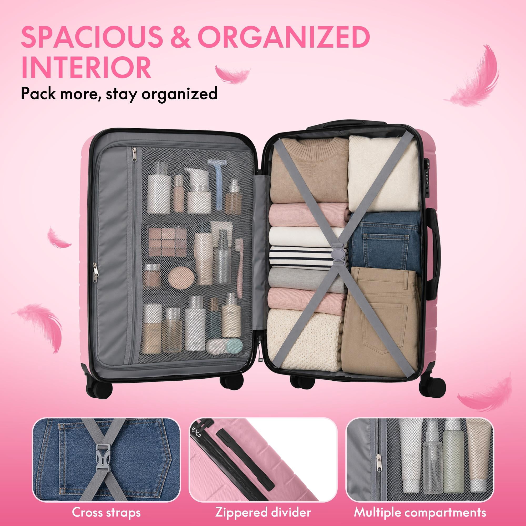 3-Piece ABS Hardshell Luggage Set, Lightweight Scratch-Resistant Suitcases with Silent Spinner Wheels & TSA Lock, Sakura Pink