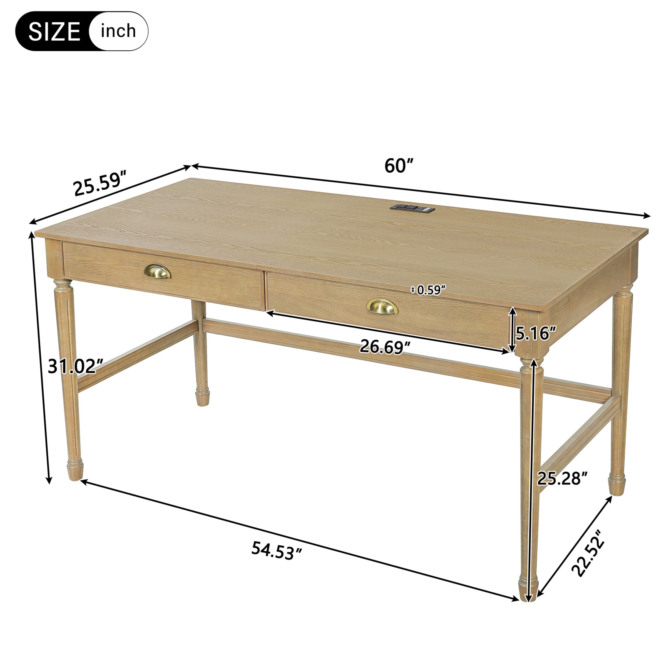 Christopher Knight Home 60" Modern Wooden Home Office Writing Desk with Drawers and USB Ports, Natural