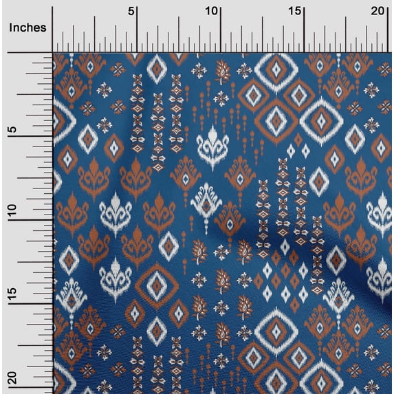 oneOone Cotton Cambric Fabric Block & Geometric Ikat Decor Fabric Printed BTY 56 Inch Wide