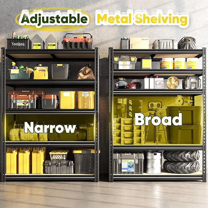 Howcool Heavy Duty Garage Shelving Unit, 2000 lbs Metal Storage Shelves, 5-Tier Adjustable Steel Shelving Rack, Freestanding Garage Storage Rack, Easy Assembly, 60" H for Basement Pantry Warehouse