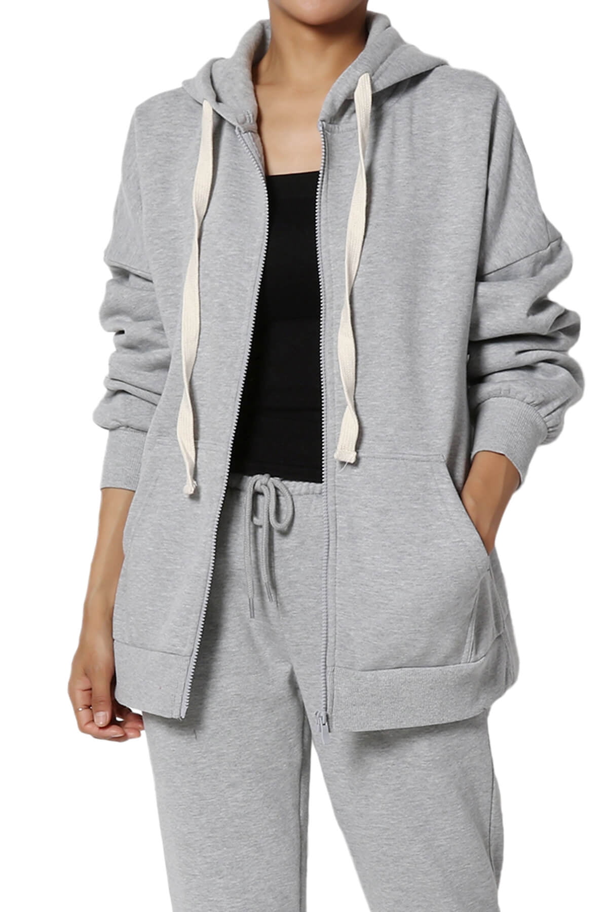 TheMoogan Women's PLUS Essential Full Zip Cotton Fleece Hoodie Sweatshirt Relaxed Track Jacket