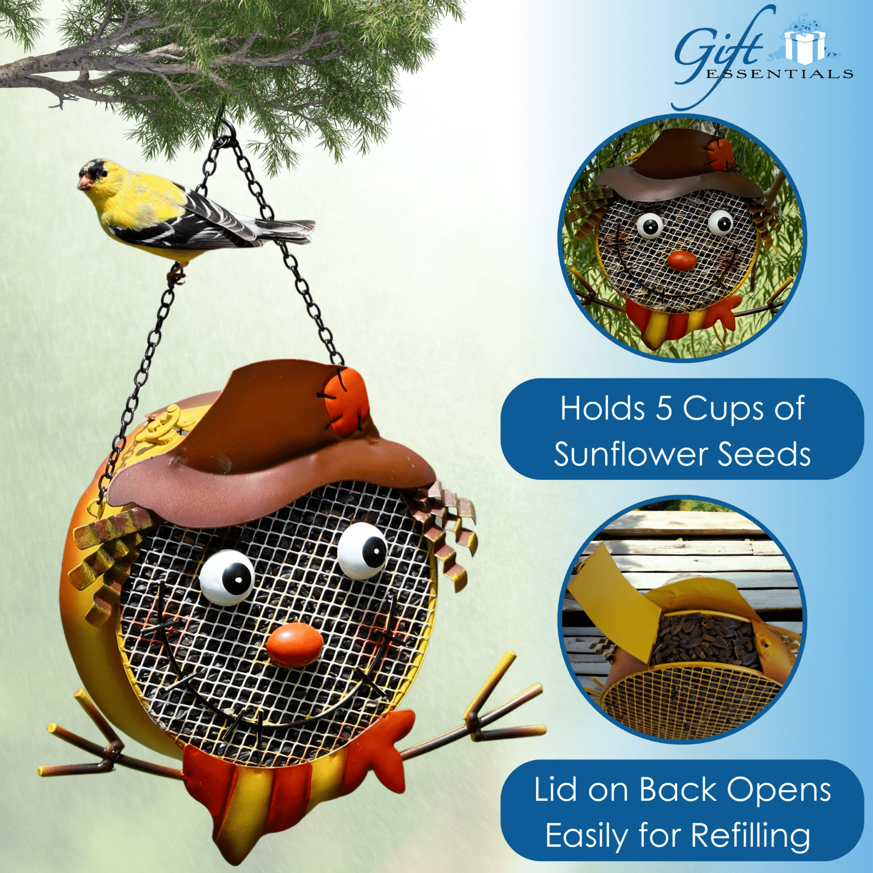 Gift Essentials Metal Mesh Bird Feeder, Sunflower Seed Feeder, Scarecrow