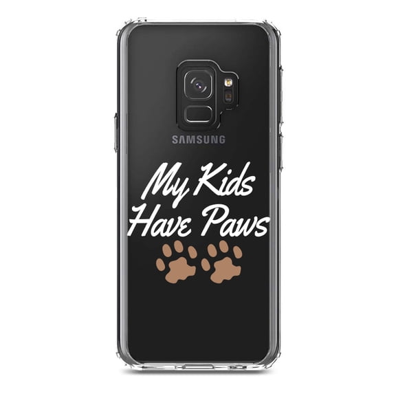 DistinctInk Clear Shockproof Hybrid Case for Samsung Galaxy S9 (5.8" Screen) - TPU Bumper Acrylic Back Tempered Glass Screen Protector - My Kids Have Paws