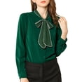 thumbnail image 1 of INSPIRE CHIC Blouse Chemise à Manches Longues de Travail pour Femme à Col Noué Boutonnée TP Vert, 1 of 7