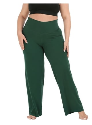 HDE Women's Plus Size Yoga Pants High Waisted Wide Leg Leggings Dark Green  4X 