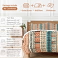 thumbnail image 6 of Bohemian Teal Duvet Cover Set Full Size, Orange Floral Geometric Texture Ethnic Art 4 Piece Soft Microfiber Bedding Set with 1 Duvet Cover, 1 Flat Sheet, 2 Pillowcases, 6 of 9