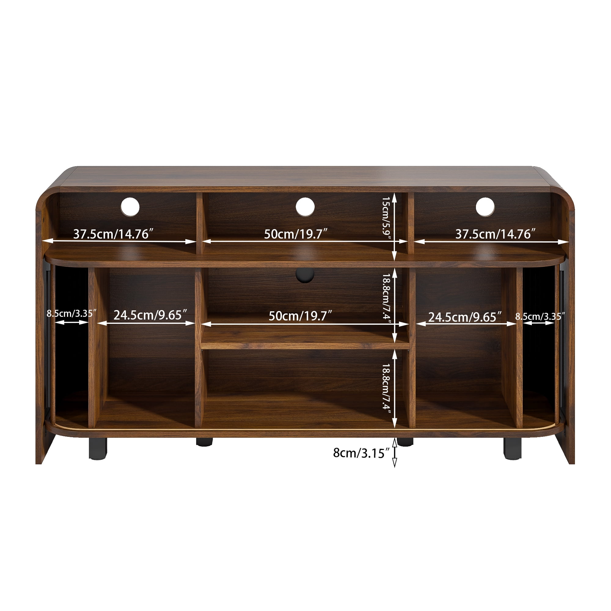Mid Century Modern TV Stand for Bedroom, Fluted Entertainment Center for TVs up to 55 Inch, Media Console with Sliding Doors for Living Room, Walnut