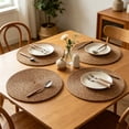 thumbnail image 4 of WWC Handwoven Round Placemats Set of 4, Washable Non Slip Heat-Resistant Linen Dining Mats, No Objectional Odor Hot Pads for Kitchen Table, 8 inch, 4 of 6