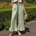 thumbnail image 2 of Women’s Plaid Wide Leg Pants Flared Leg Baggy Drawstring Ruffle Palazzo Pants with Pockets Summer Elastic Waisted Slacks Green M, 2 of 6