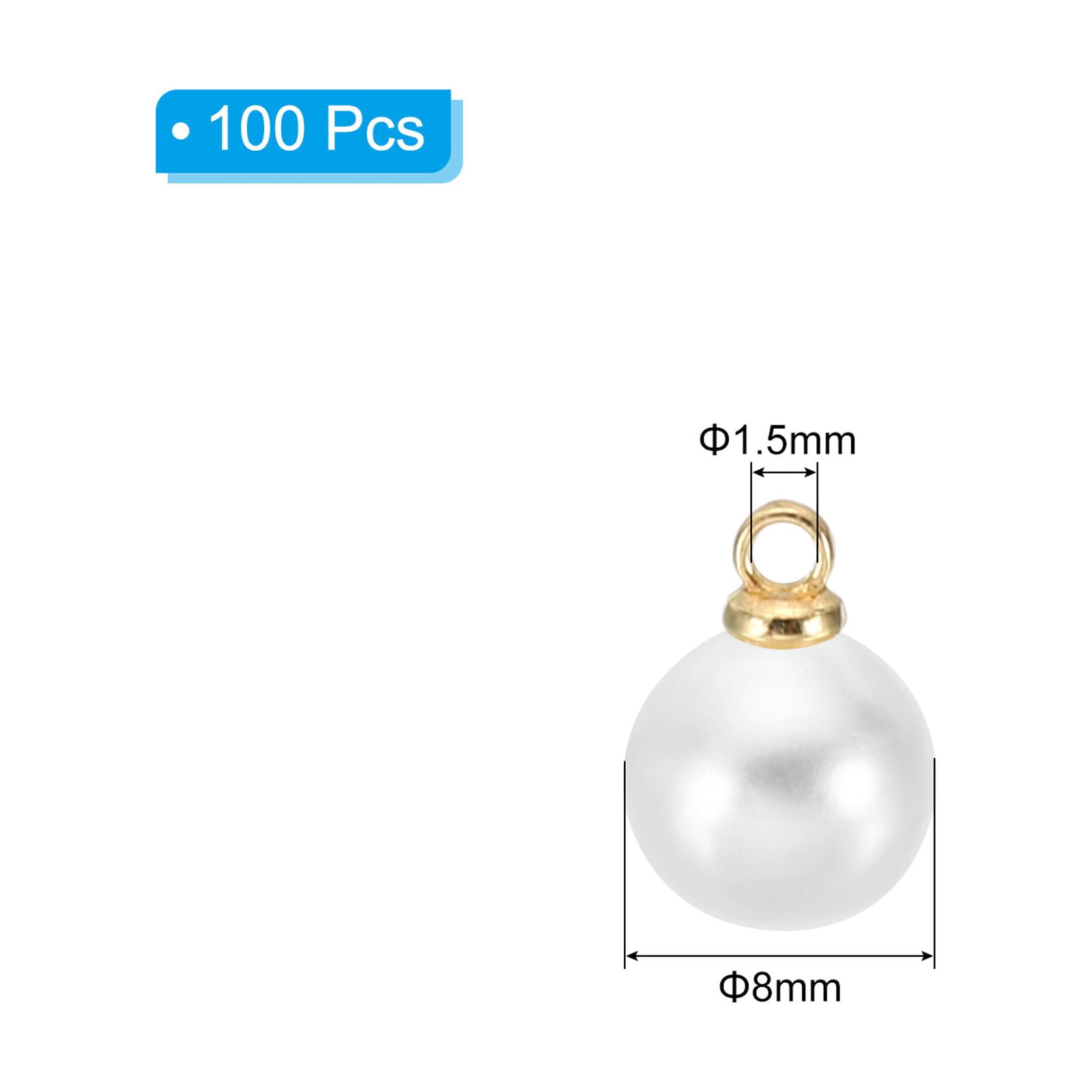 8mm Faux Pearl Charm Pendants Drops, 100pcs Pearl Beads for Jewelry Making Bracelets Earrings Necklace, Golden White