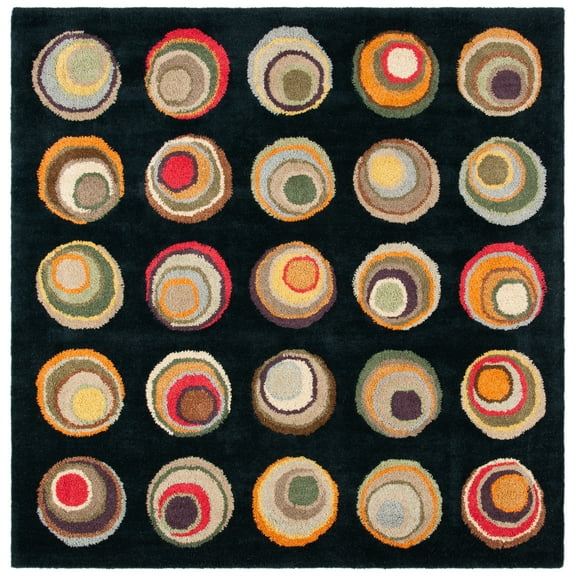 SAFAVIEH Soho Kendall Geometric Wool Area Rug, Black/Multi, 8' x 8' Square