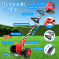thumbnail image 6 of TNTANTS Electric Weed Wacker, Cordless String Trimmer with Wheels,  2Pcs 24V Batteries, 3 Types of Blades, Adjustable Length, Weed Eater Grass Trimmer/Edger/Brush Cutter for Lawn Yard Garden (Red), 6 of 13