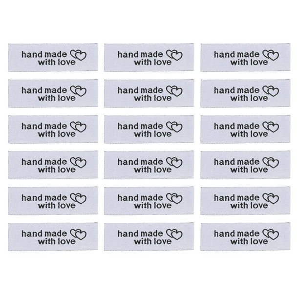 Uxcell 40 piezas Etiquetas de Costura Hechas a Mano con Amor Etiquetas Personalizadas Etiquetas Satinadas Embellecidas Tejidas para Coser en Ropa Blanca