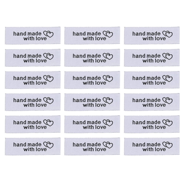 Uxcell 40pcs Sewing Labels Handmade with Love Labels Personalized Satin Embossed Tags Woven Sew on Clothing White