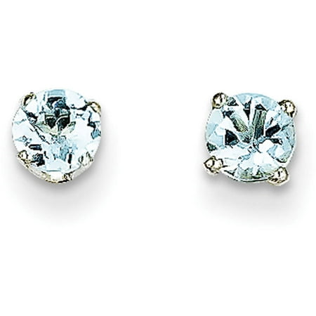 Aquamarine 14k White Gold Earrings - Aquamarine 14kt White Gold 4mm Stud Earrings