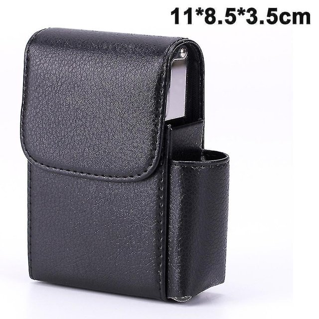 Caja de cigarrillos deslizante de cuero Pu, caja de cigarrillos de acero inoxidable con soporte para encendedor y presilla para cinturón para hombres y mujeres, Unisex