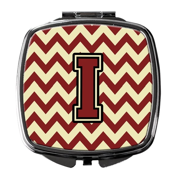 Letter I Chevron Maroon and Gold Compact Mirror