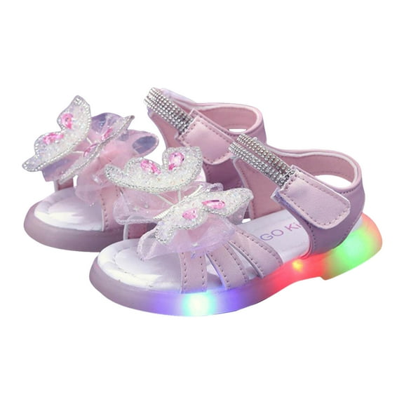 Mepaouo Girls Light up Shoes Cute Bow Summer Sandals Open Toe Kids Beach Water Shoes with Hook and Loop