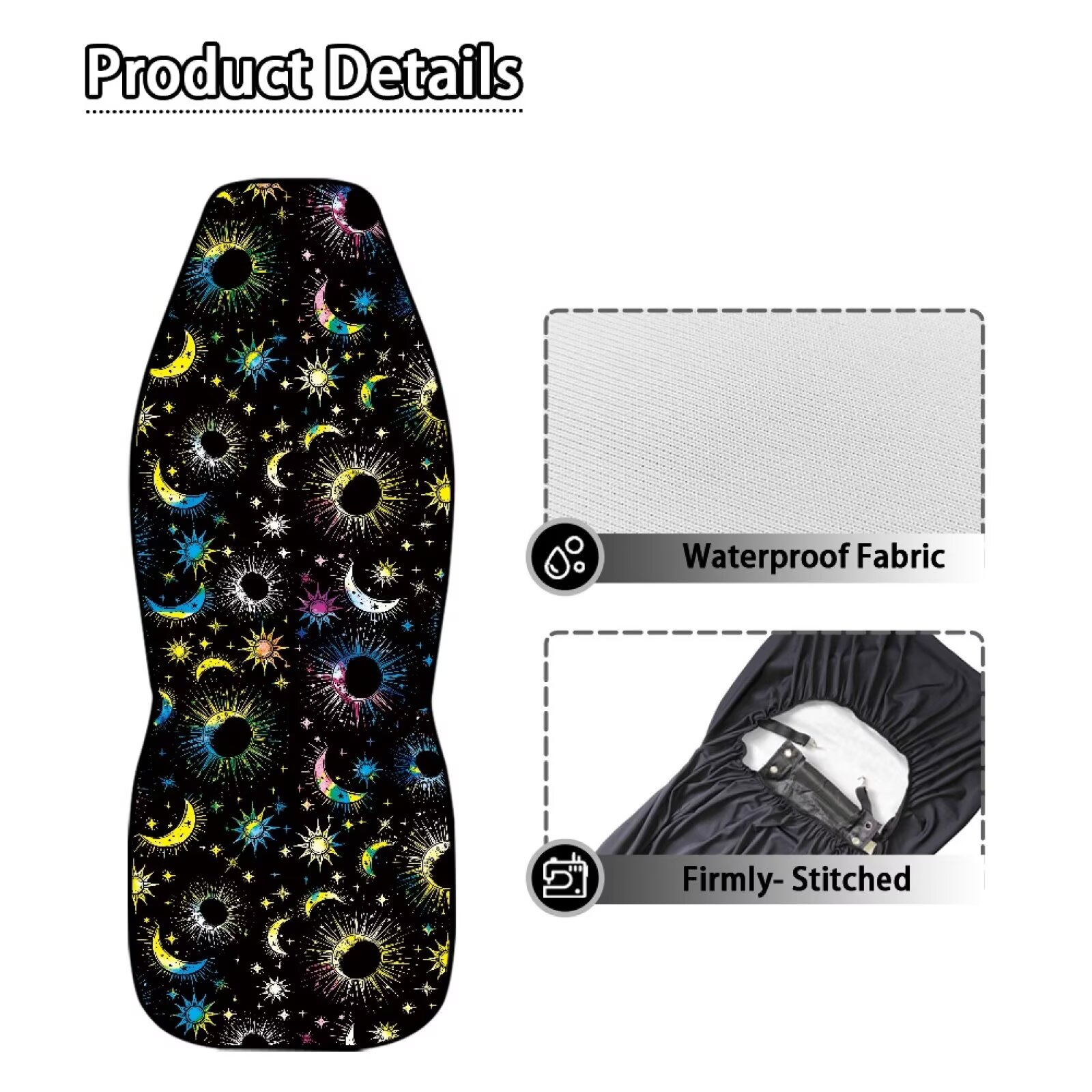 Yuyamidu Colorful Sun and Moon Car Seat Covers Front Seats Only, Waterproof Bucket Seat Cover Universal Fit for Car Truck Van and SUV Comfortable