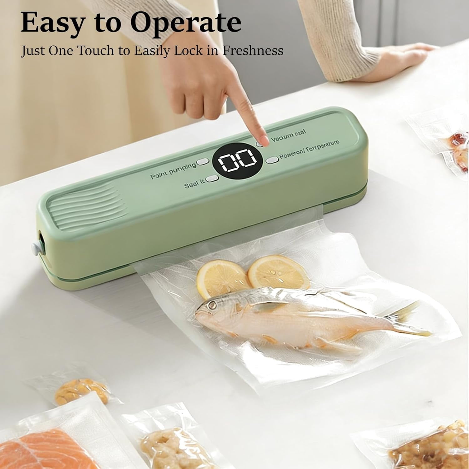 Portable Vacuum Sealer for Food, Compact Vacuum Sealer & Food Sealers, Wireless 60KPA Handheld with 3-Temp Modes for Dry/Wet/Oily Items, Indoor Outdoor Use (Beige)