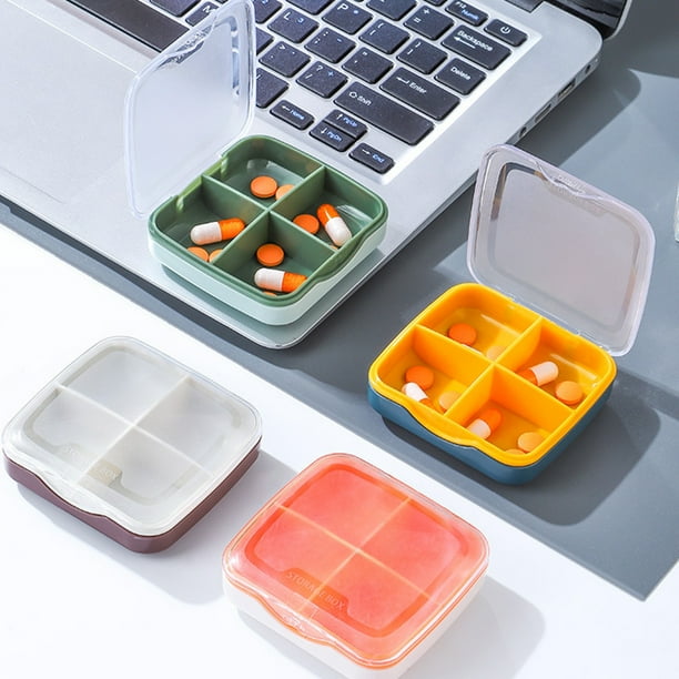 Organizador Portátil de Medicamentos | Pastillero de 4 Compartimentos | Contenedor de Almacenamiento a Prueba de Humedad, Ideal para Viajes | Diseño Compacto para Pastillas y Tabletas | Verde/Naranja
