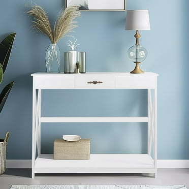 Ktaxon Modern Console Table Sofa Table with Drawer, 39.5" Narrow Entryway Table with Storage for Hallway, Living Room, Foyer, White