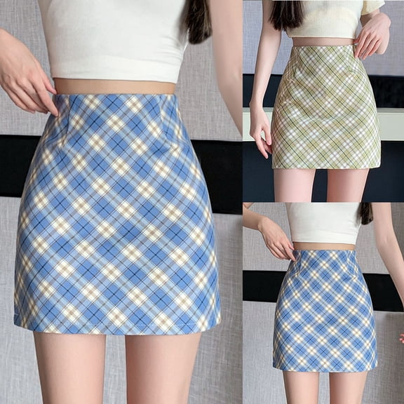 Gifts Dianli Skirt Check Women's High Waisted Checkered A Line Short Skirt Hip Hugging Pleated Look Pull On Classic Retro Schoolgirl Inspired Casual Skirt Skort