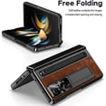 thumbnail image 5 of Case for Samsung Galaxy Z Fold 4 with Stylus & S Pen Holder, Kickstand Alloy CD Camera Protector Vintage Classic Leather Mil-Grade Protection Anti-Scratch Shockproof Protective Case, Brown, 5 of 14