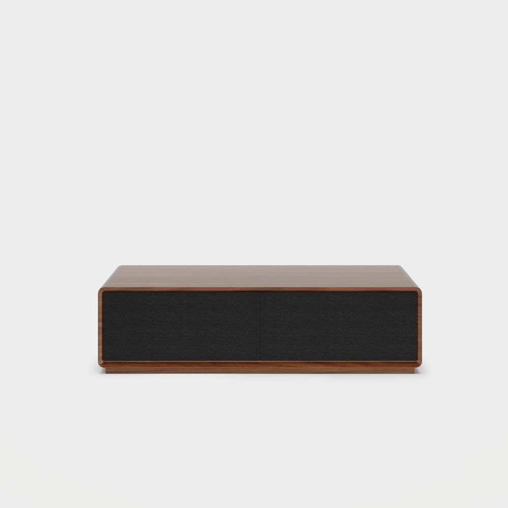 POVISON Modern Rectangular Coffee Table, Wood Coffee Table with Storage, 4 Solid Wood Drawers, Fully-Assembled, 51", Walnut Black