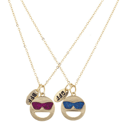 Lux Accessories Gold Tone Sunglasses Cool Emoji BFF Best Friends Necklace (Best Adult Emoji App)