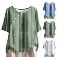 thumbnail image 4 of Yuwull Going Out Tops For Women Tops For Women Trendy Women Plus Size Striped Printed Blouse Short Sleeve Faux Cotton Linen Round Neck Blouse Shirt, 4 of 6